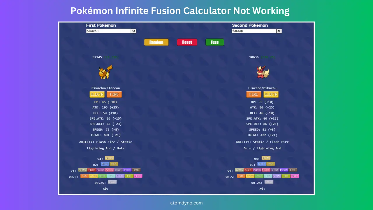 Pokémon Infinite Fusion Calculator Not Working